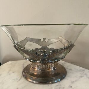 Vintage Philadelphia Mfg Silver Toned Cast Metal Federal Eagle Base & Glass Bowl